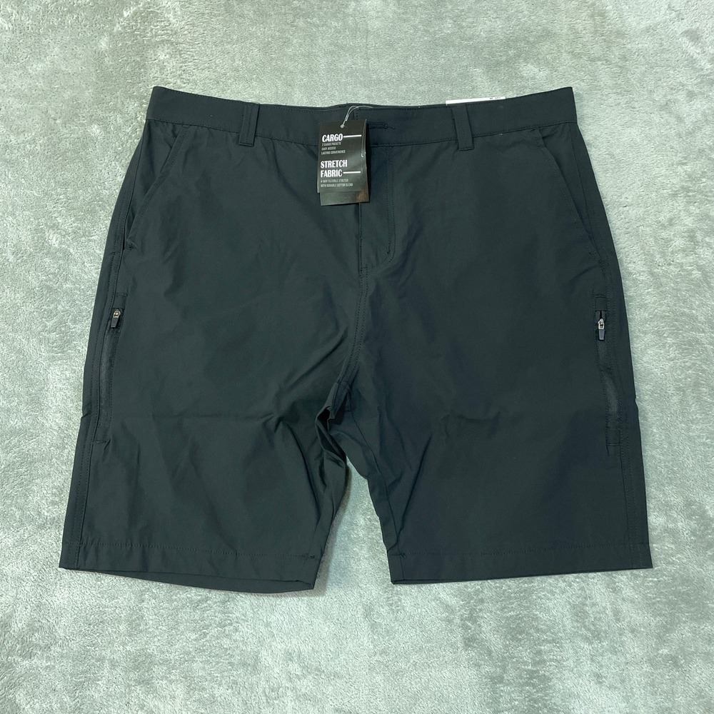 NWT Jump Start New York Cargo Shorts Men's 38 Black Cotton Stretch